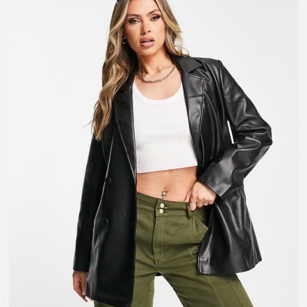 Topshop oversized faux leather blazer